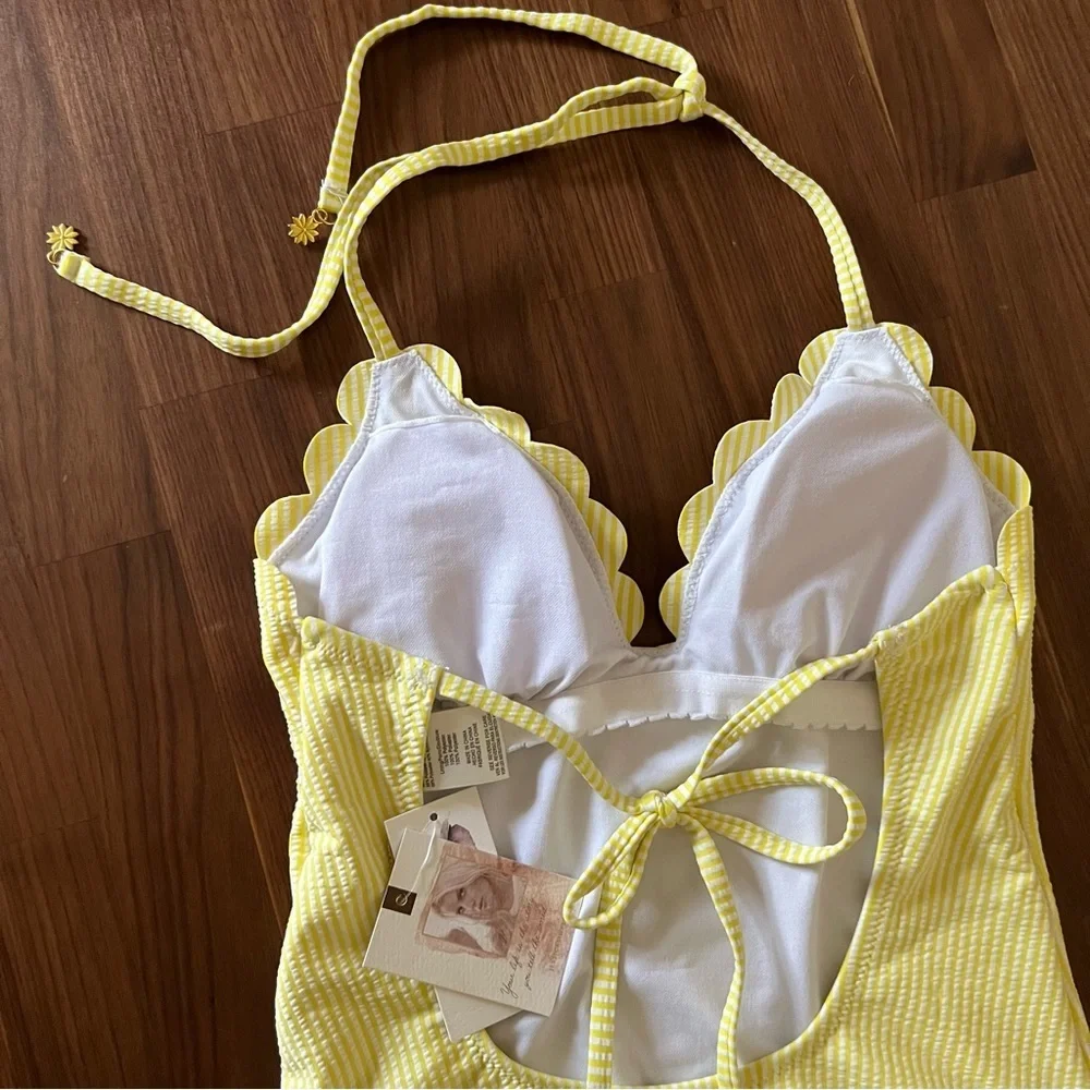 NWT Jessica Simpson Lemon Yellow Scalloped One Piece Swimsuit, size S